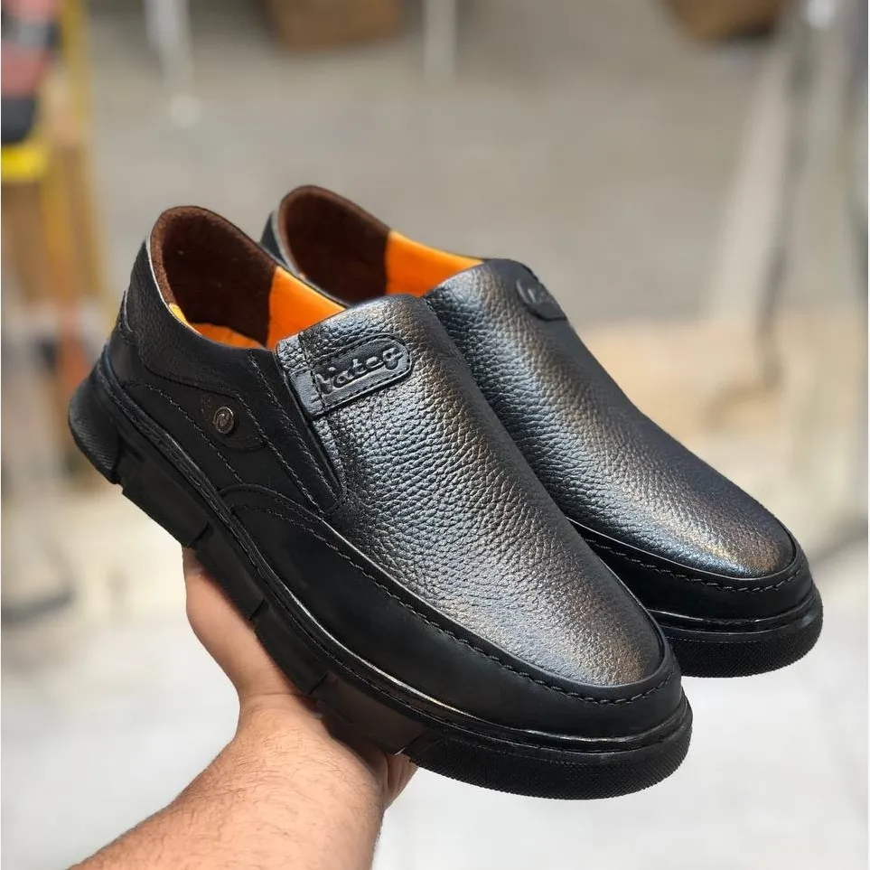 کفش چرم مردانه مدل میشل مشکی نیما کفش بندی طبی زیره پیو
