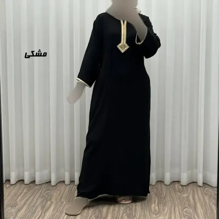 پیراهن کفتان نخی زنانه گلدوزی شده فری سایز مناسب تا سایز 50 با کمربند