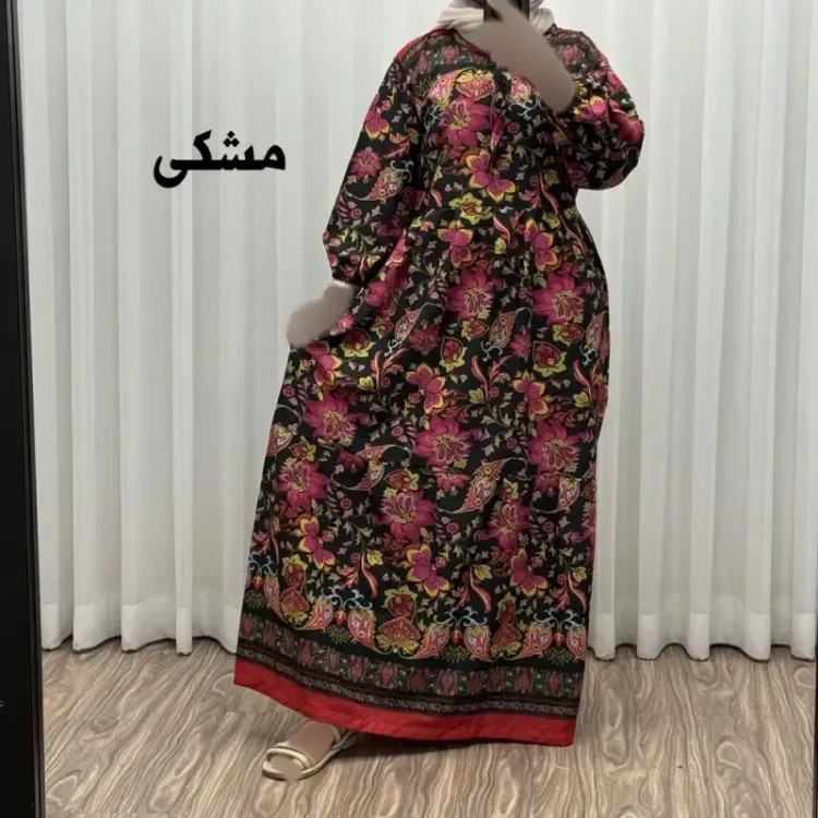 پیراهن فلور بوگاتی حاشیه دار نخی فری سایز تا 50 بنددار چهارفصل زنانه شیک