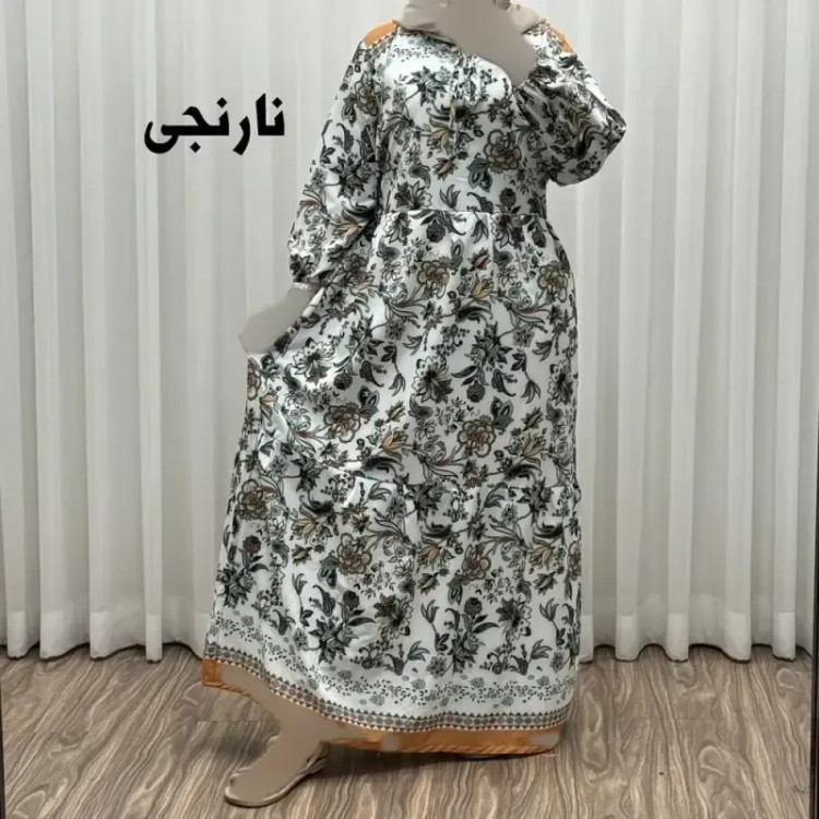 پیراهن فلور بوگاتی حاشیه دار نخی فری سایز تا 50 بنددار چهارفصل زنانه شیک