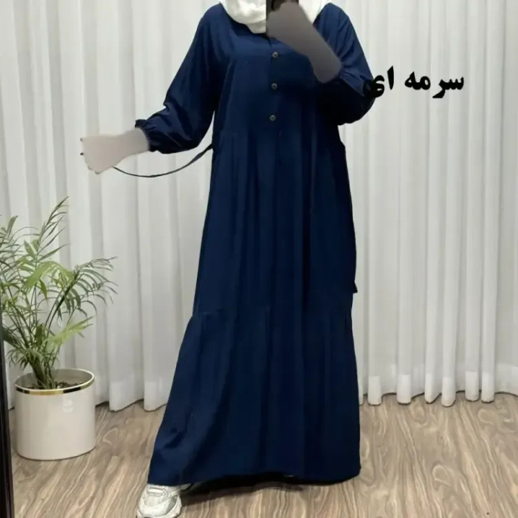 پیراهن ساحلی جلو دکمه نخی شسته شده فری سایز تا 46 بدون آبرفت و رنگ رفت کمربند دار تن خور شیک