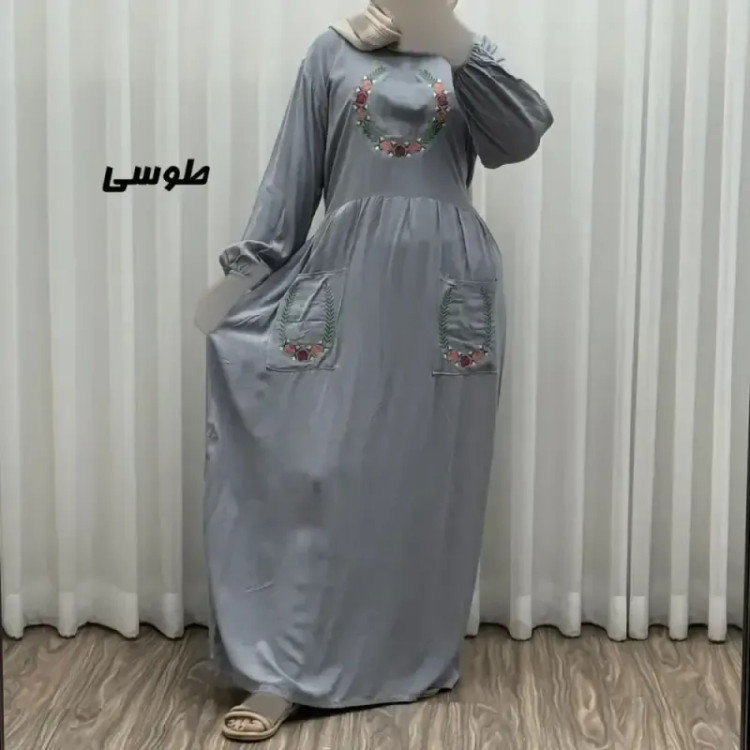 پیراهن نخی گلدوزی زنانه مدل خاطره فری سایز مناسب تا 48