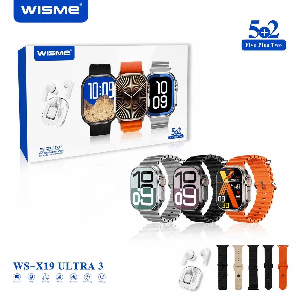 ساعت هوشمند WISME دارای پنج عدد بند و ایرپاد مدلWSX19 ULTRA3